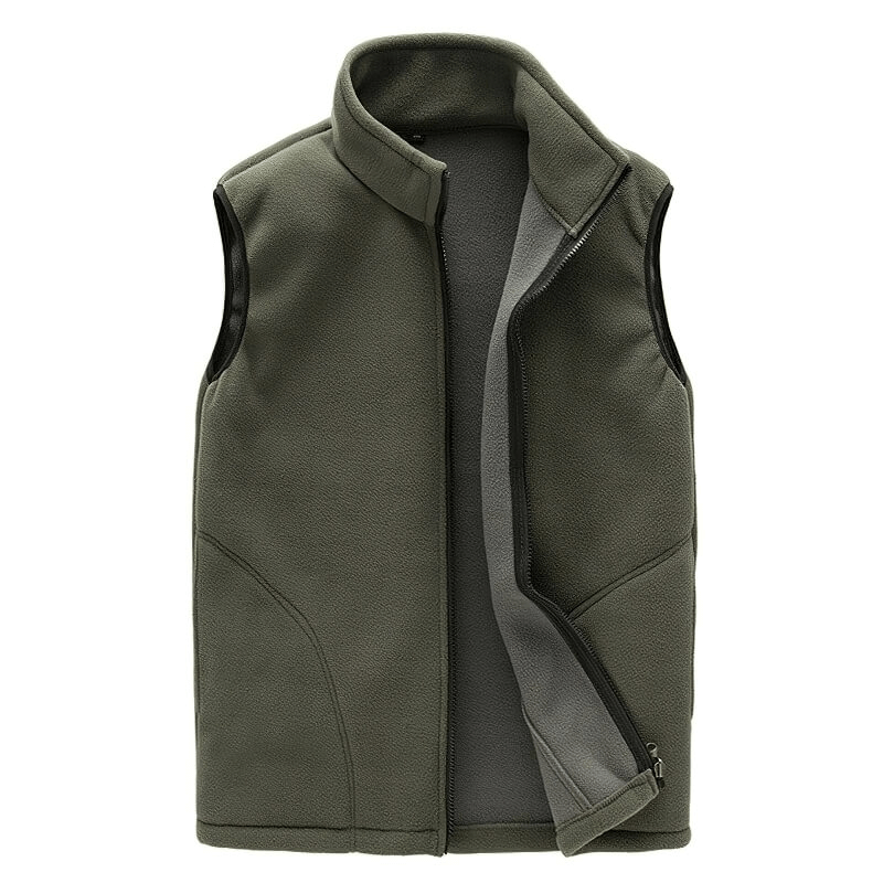 Men's high stand-up collar fleece vest with zipper, thermal fabric, 100% polyester, outdoor gear, SF0155, green.